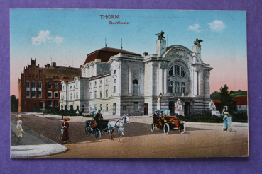 Ansichtskarte AK Thorn Toruń 1910-1920 Stadt Theater Architektur Haus Straße Kutsche Auto Kujawien Pommern Ortsansicht Polen Polska